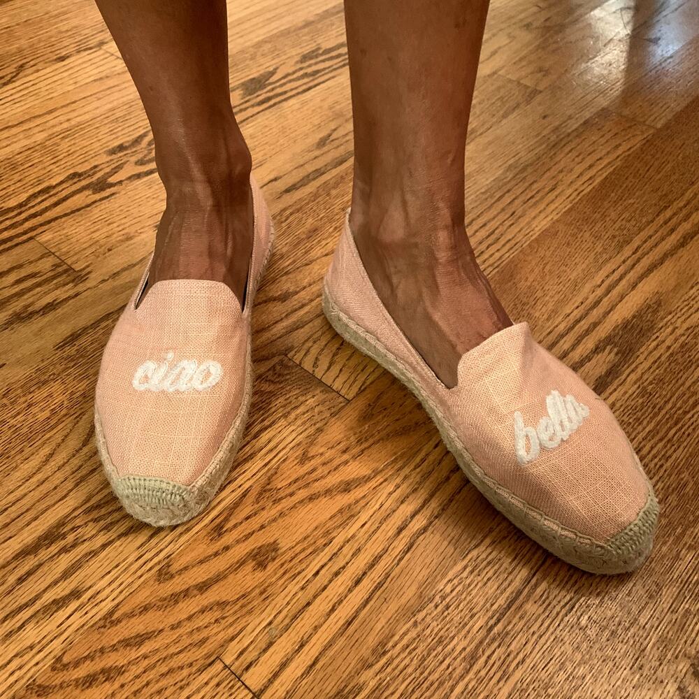 Soludos Women's Ciao Bella Smoking Slippers Slip On Shoes Pink Canvas Jute 8 - Picture 2 of 8
